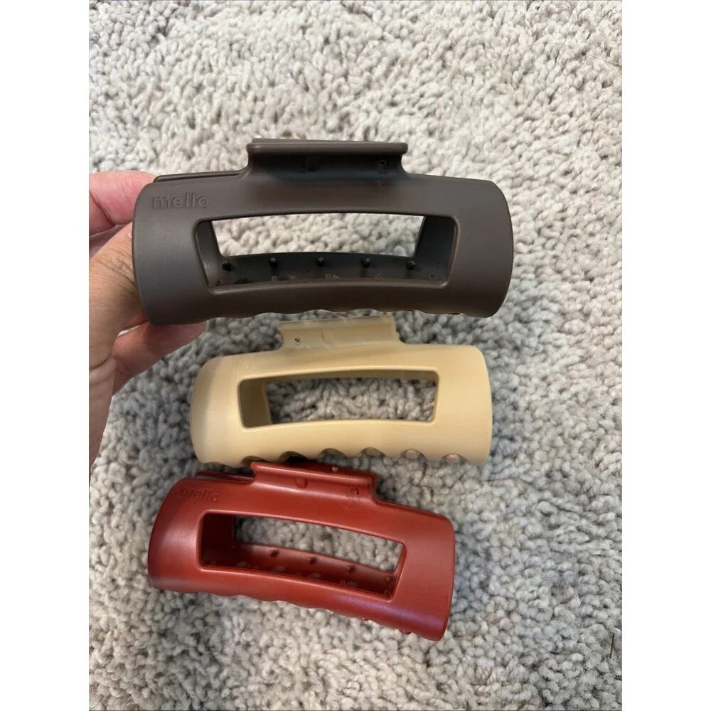 Mello Classic Claw Clip, Beige, Brown & Cherry, x3 Lot,(Medium)Squishy Claw Clip